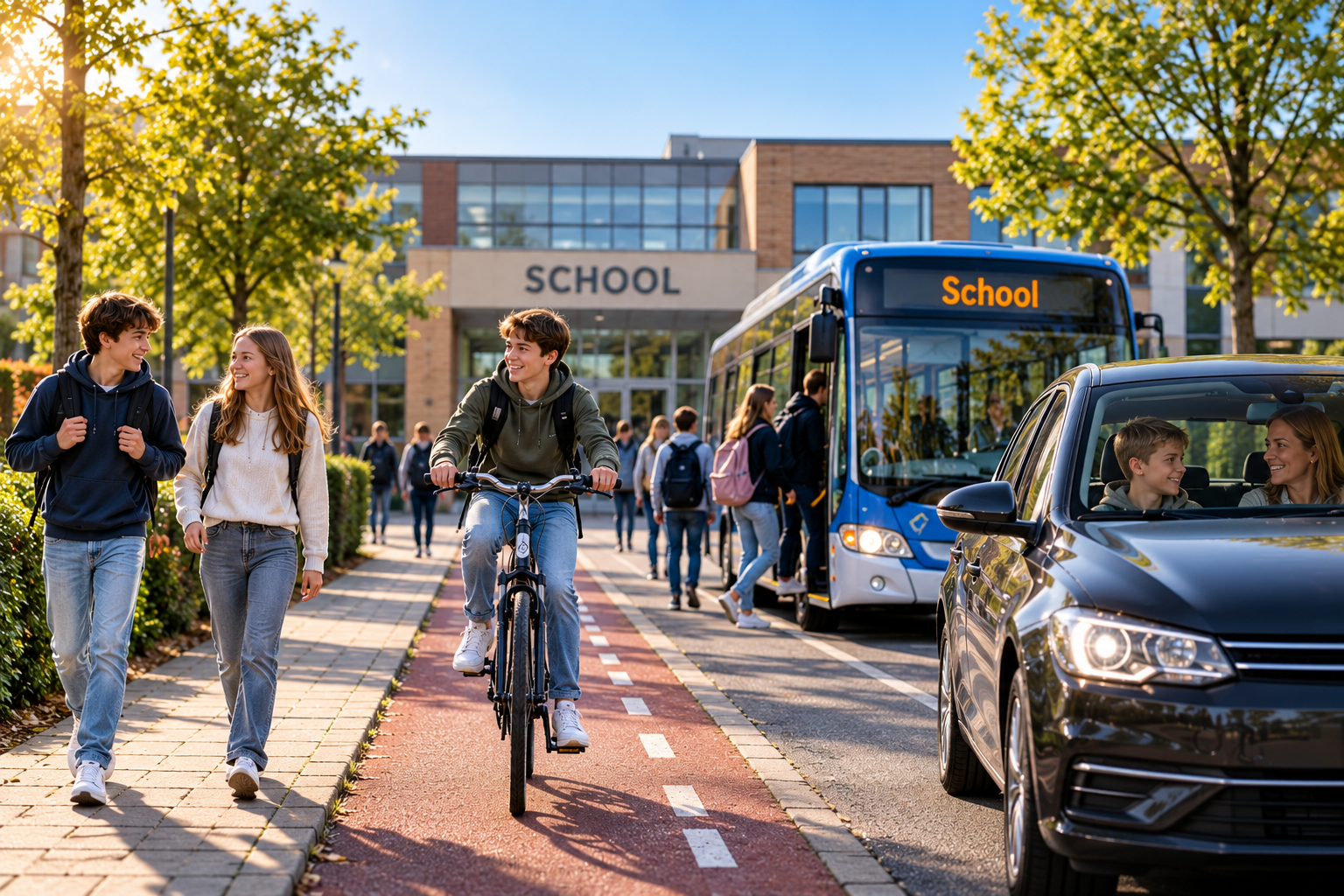 Fietsen, lopen, met de bus of met de auto naar school: wat is het verschil?